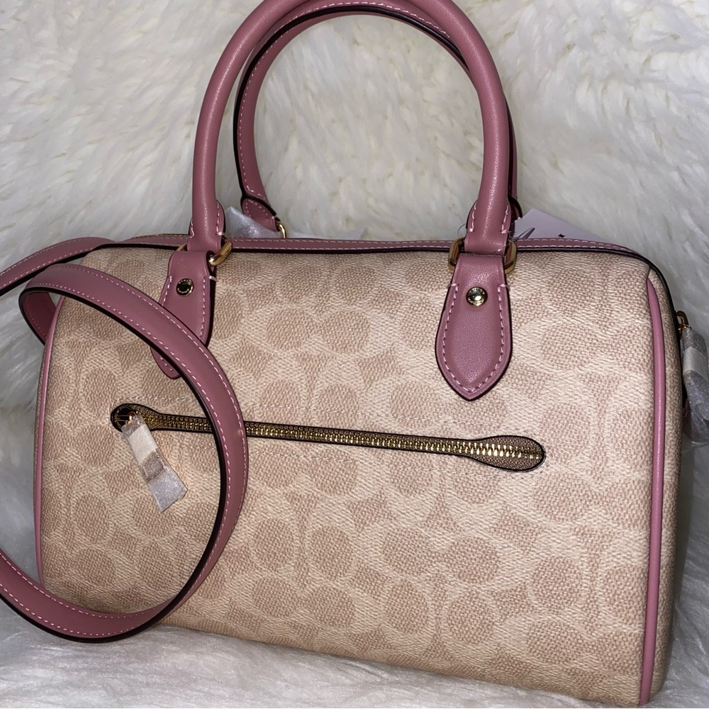 Coach purse 💖 Rowan Satchel Bag In Signature Canvas With Heart Charm New - Picture 7 of 15